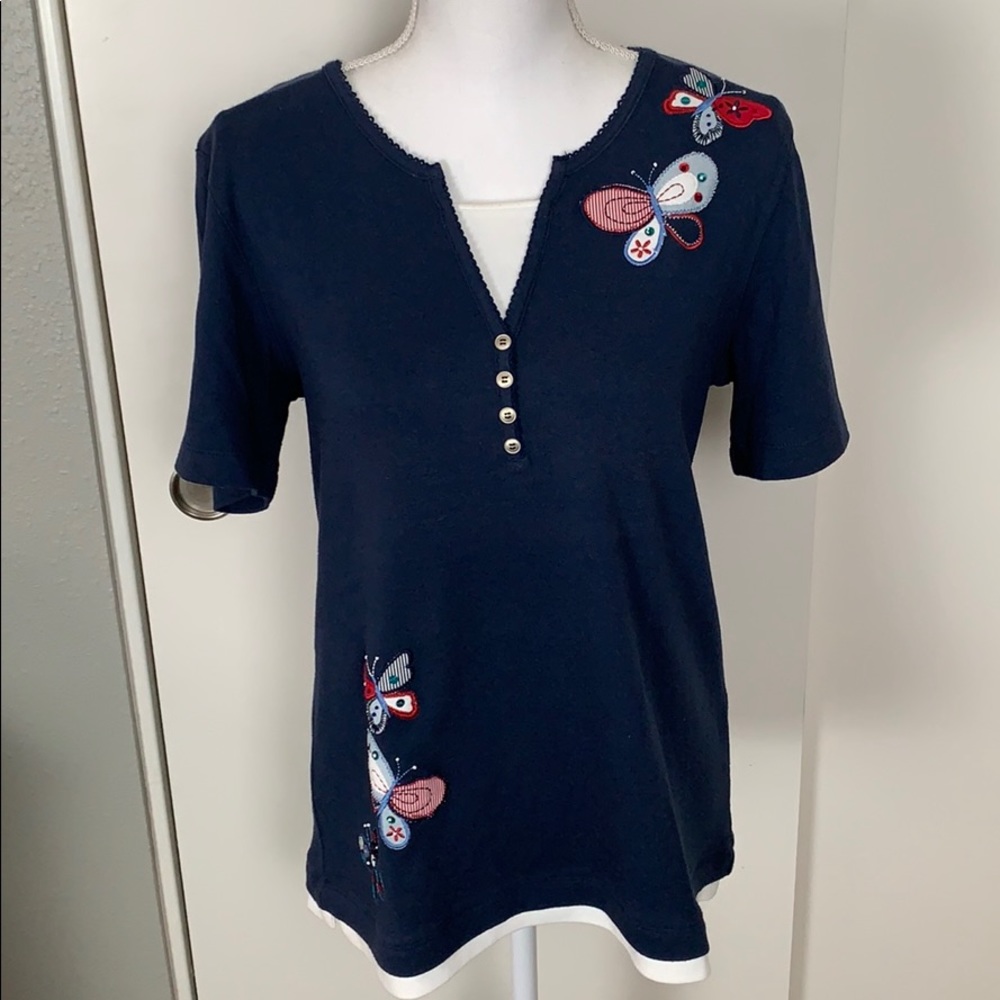 Navy Tee with Butterfly Detail